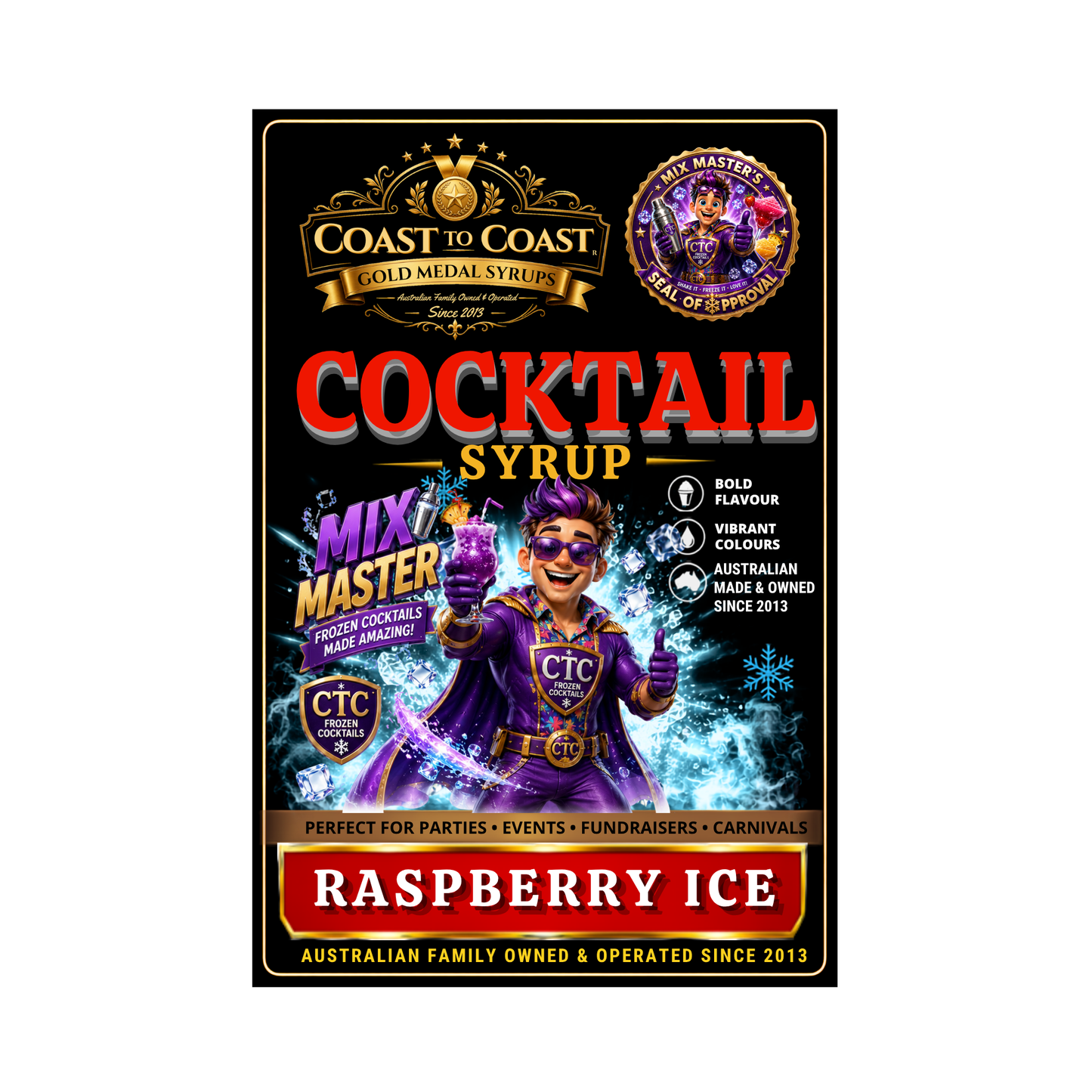 Premium Raspberry Ice Cocktail Syrups 4ltr - Coast to Coast Gold Medal Syrups®