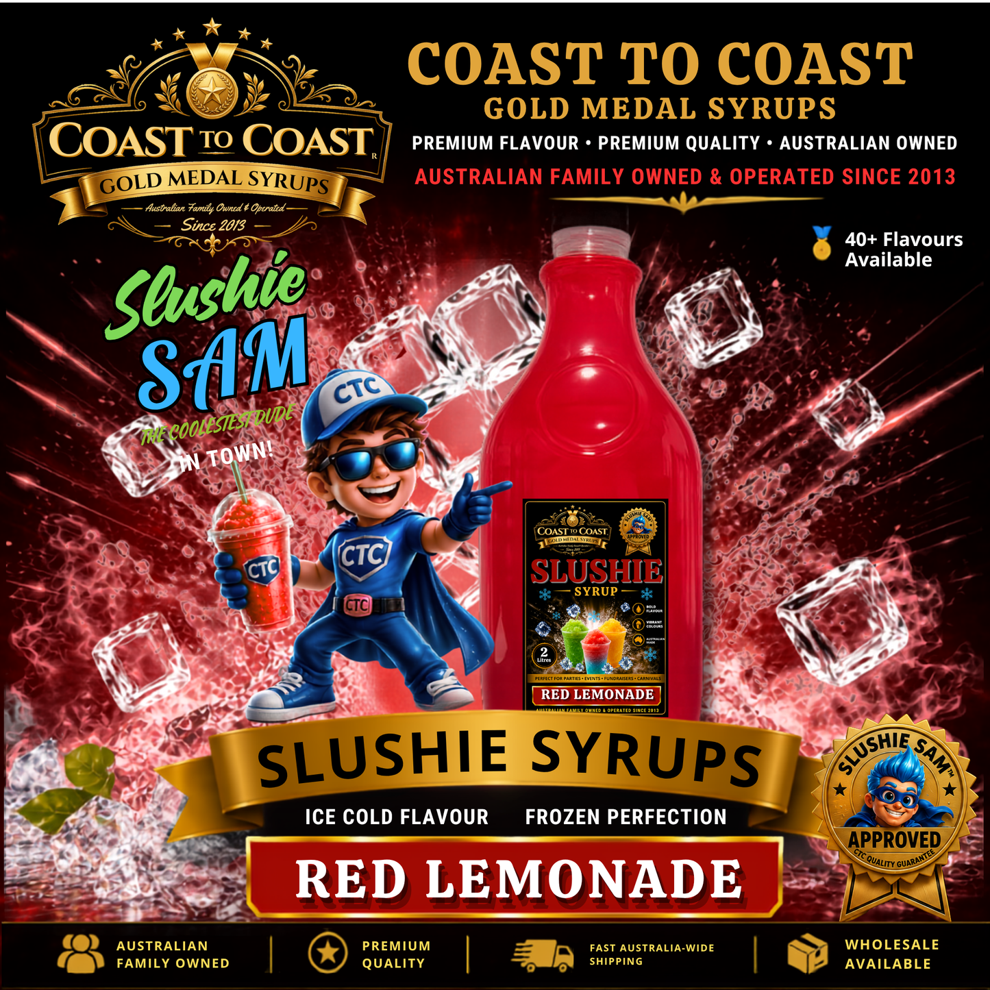 Premium Red Lemonade Slushie Syrups 2ltr - Coast to Coast Gold Medal Syrups