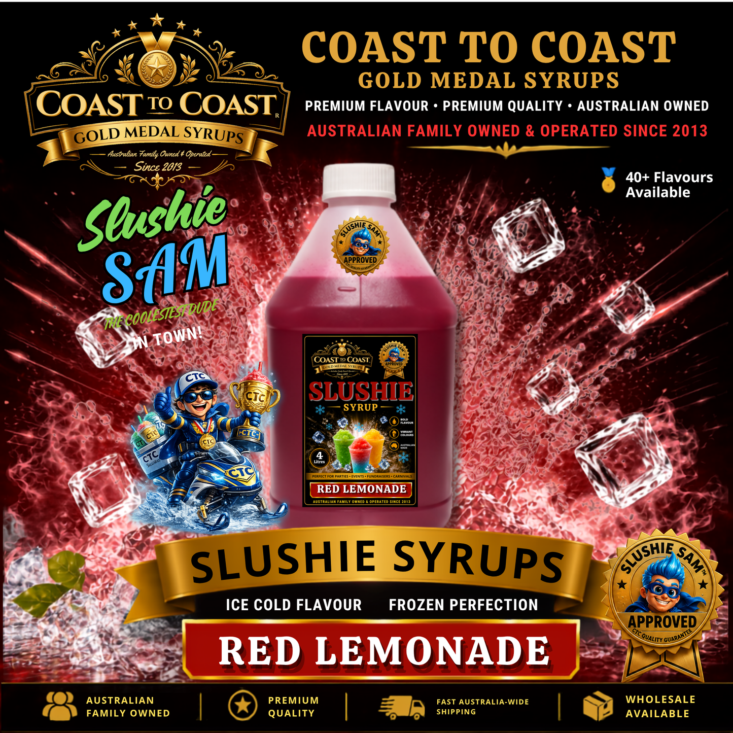 Premium Red Lemonade Slushie Syrups 4ltr - Coast to Coast Gold Medal Syrups