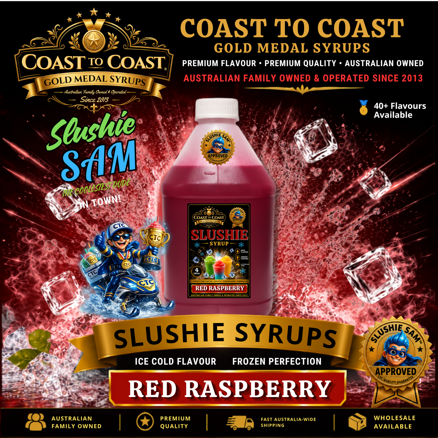 Premium Red Raspberry Slushie Syrups 4ltr - Coast to Coast Gold Medal Syrups