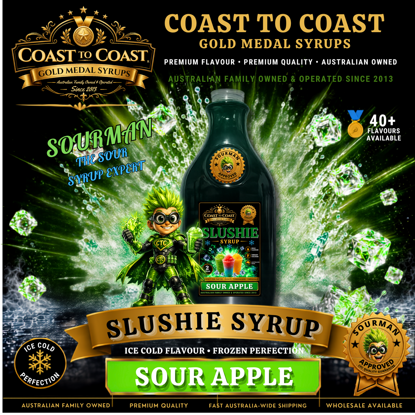 Premium Sour Apple Slushie Syrups 2ltr - Coast to Coast Gold Medal Syrups