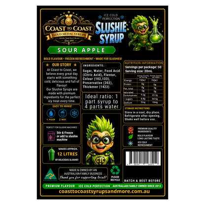 Premium Sour Apple Slushie Syrups 2ltr - Coast to Coast Gold Medal Syrups