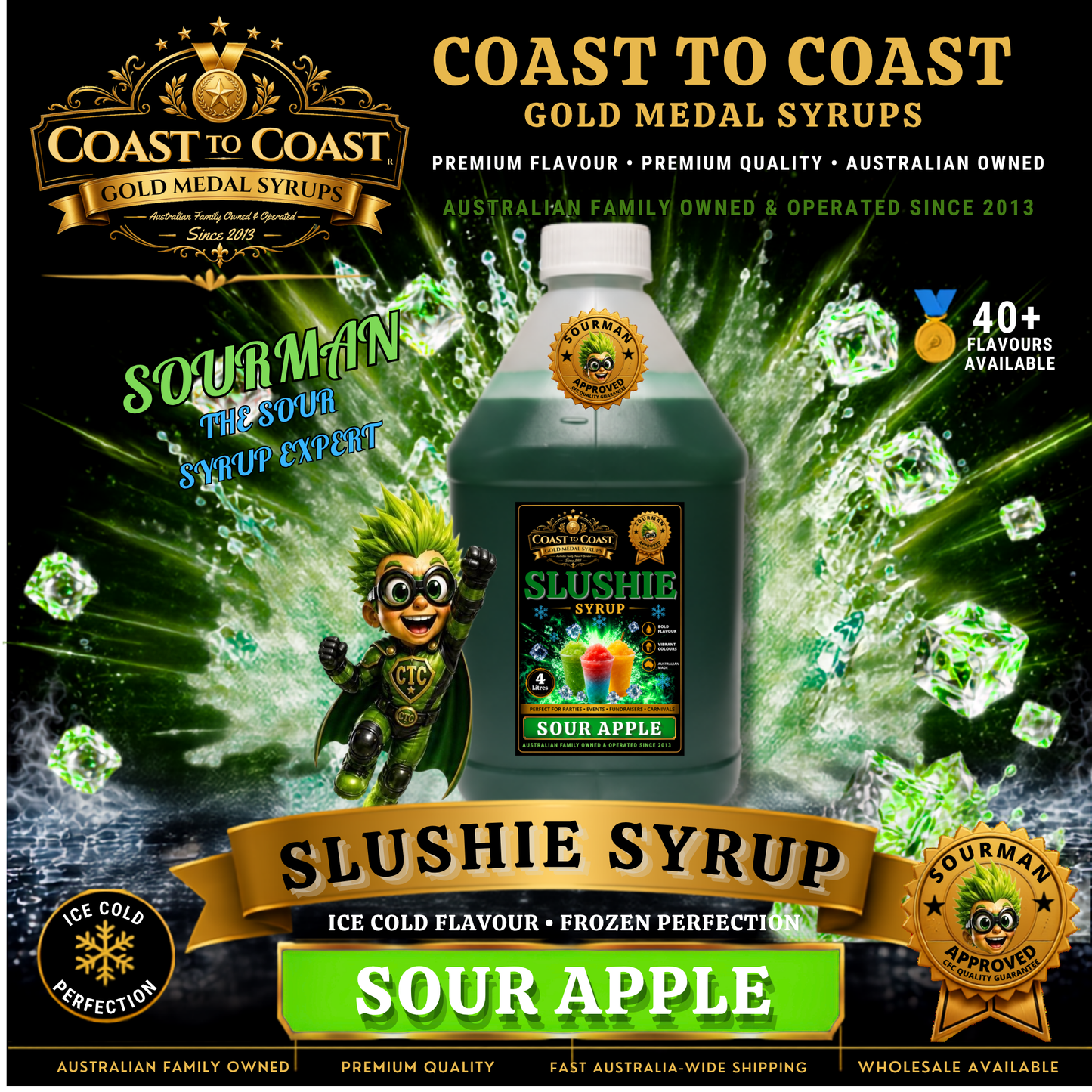 Premium Sour Apple Slushie Syrups 4ltr - Coast to Coast Gold Medal Syrups