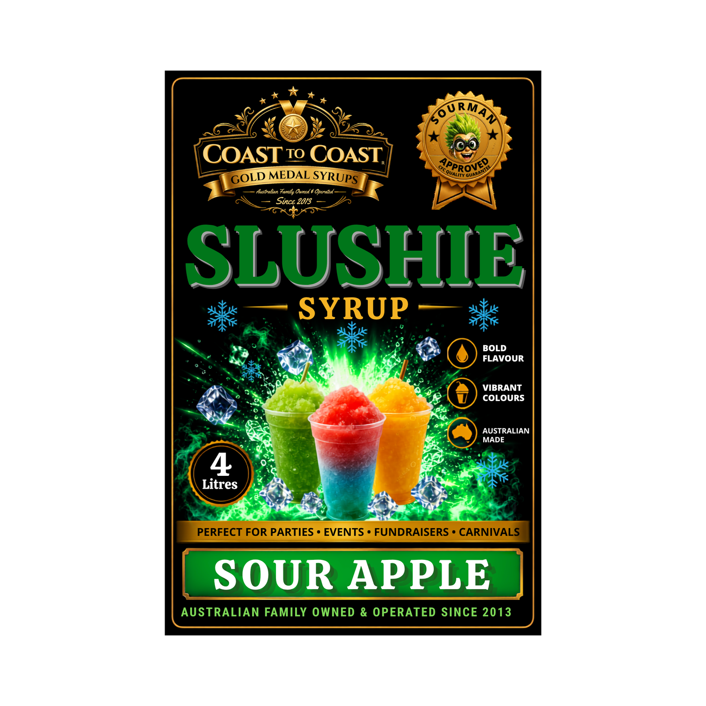 Premium Sour Apple Slushie Syrups 4ltr - Coast to Coast Gold Medal Syrups