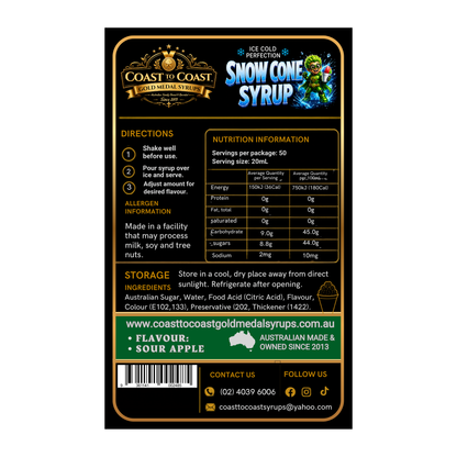 Premium Sour Green Apple Snow Cone Syrup 2ltr - Coast to Coast Gold Medal Syrups®