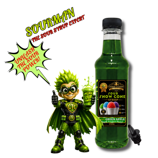Premium Sour Green Apple Snow Cone Syrup 375ml with Pourer - Coast to Coast Gold Medal Syrups®