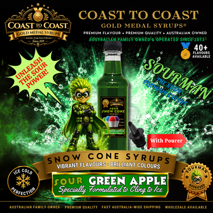 Premium Sour Green Apple Snow Cone Syrup 375ml with Pourer - Coast to Coast Gold Medal Syrups®