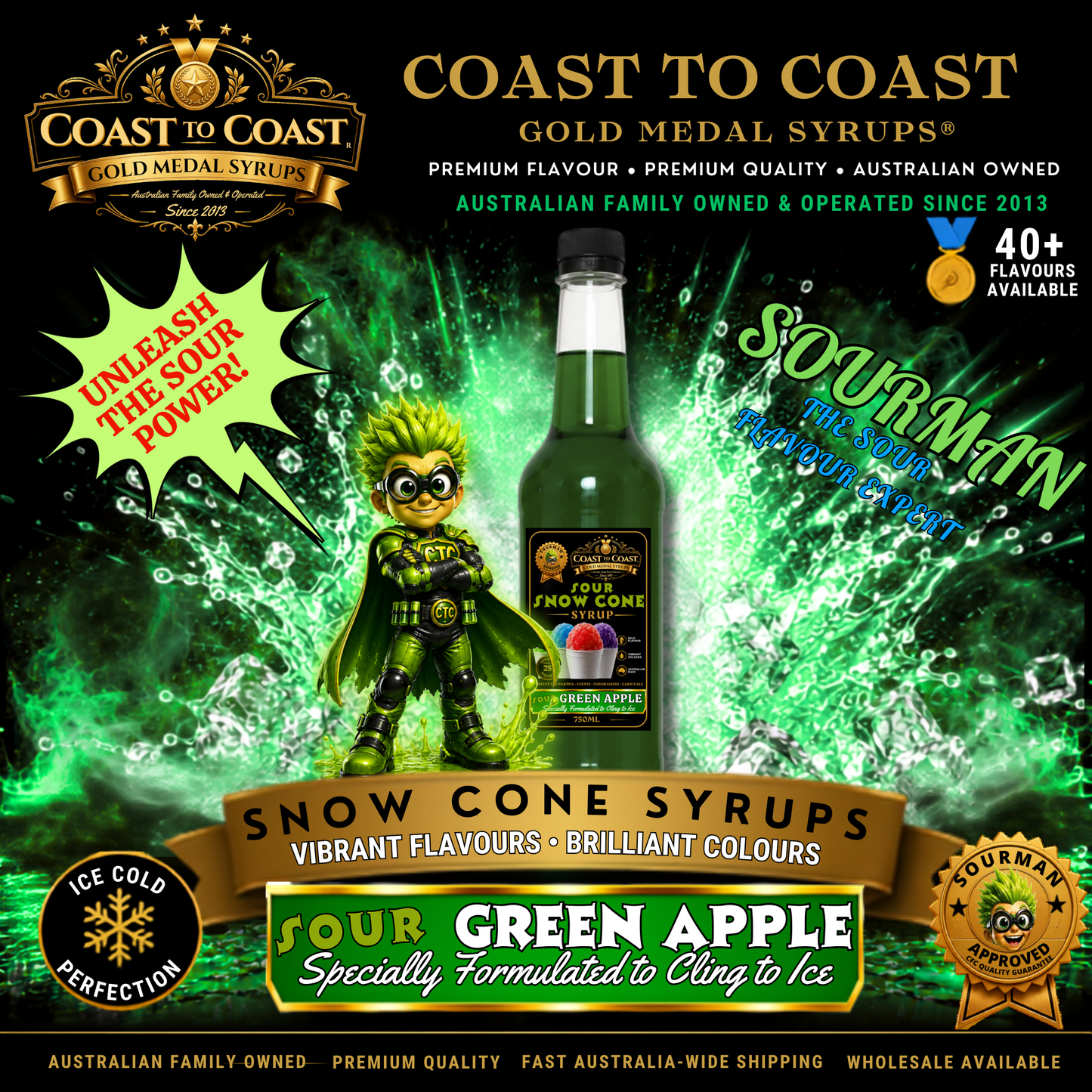 Premium Sour Green Apple Snow Cone Syrup 750ml - Coast to Coast Gold Medal Syrups®