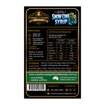 Premium Sour Green Apple Snow Cone Syrup 750ml - Coast to Coast Gold Medal Syrups®