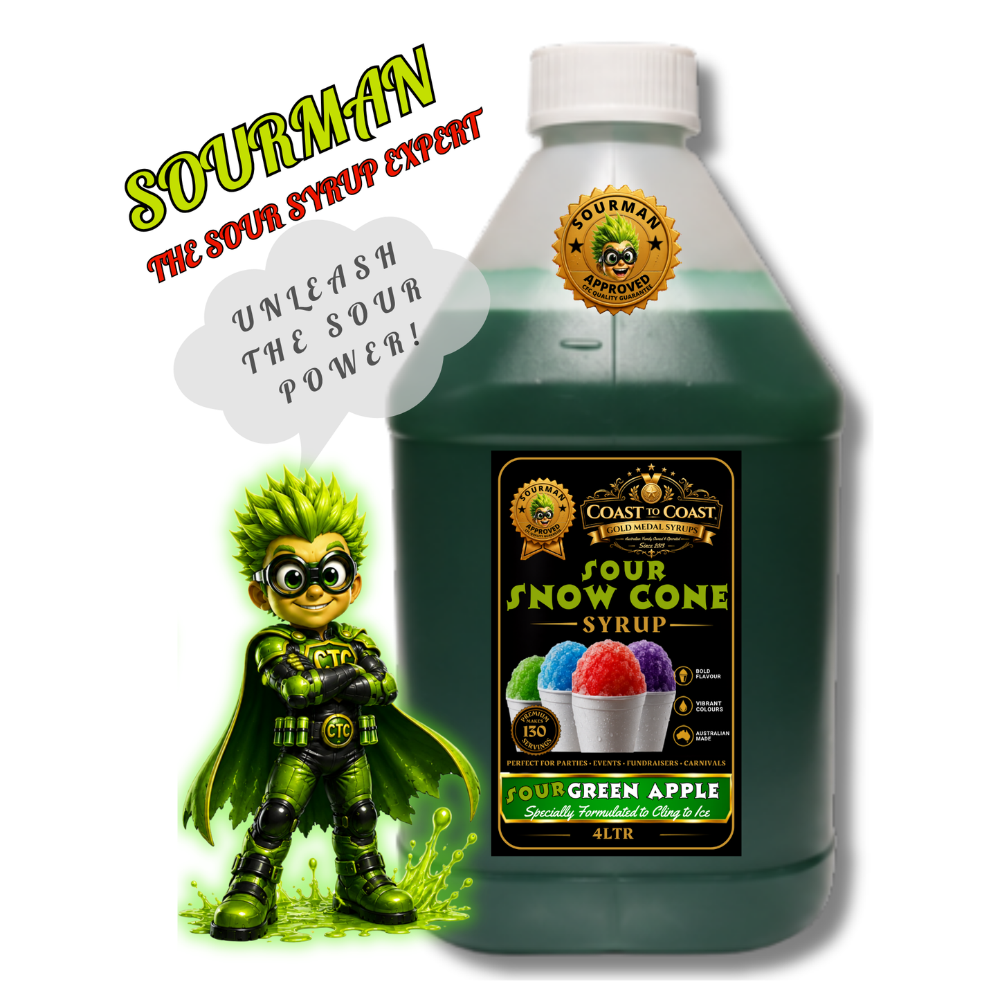 Premium Sour Green Apple Snow Cone Syrup 4ltr - Coast to Coast Gold Medal Syrups®