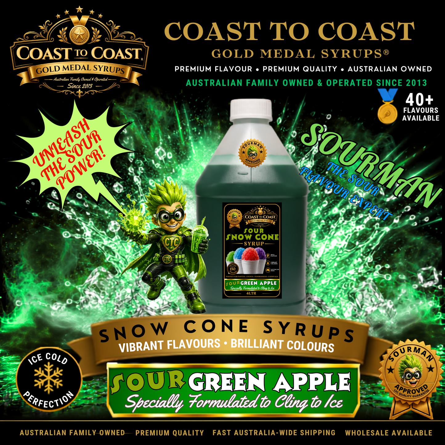 Premium Sour Green Apple Snow Cone Syrup 4ltr - Coast to Coast Gold Medal Syrups®