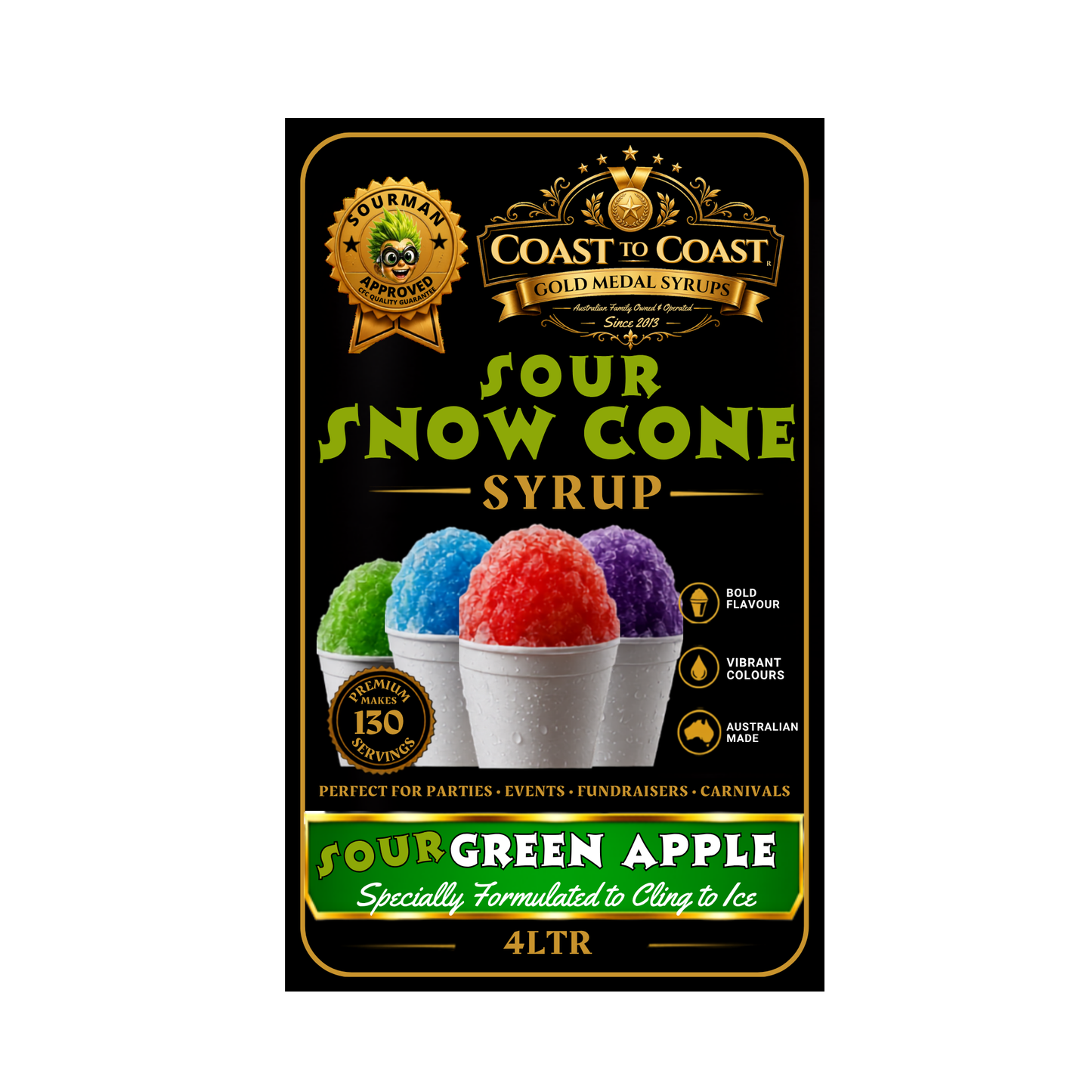 Premium Sour Green Apple Snow Cone Syrup 4ltr - Coast to Coast Gold Medal Syrups®