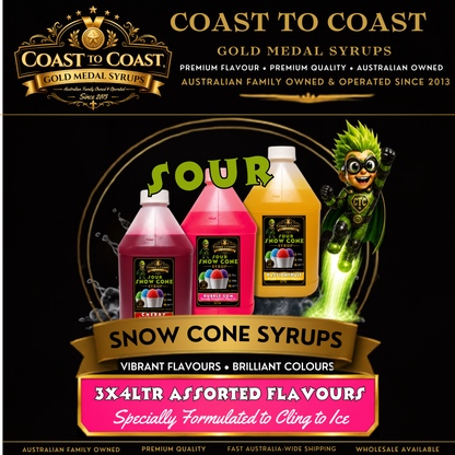 Premium Snow Cone Sour Assorted Flavour 3x4ltr - Coast to Coast Gold Medal Syrups®