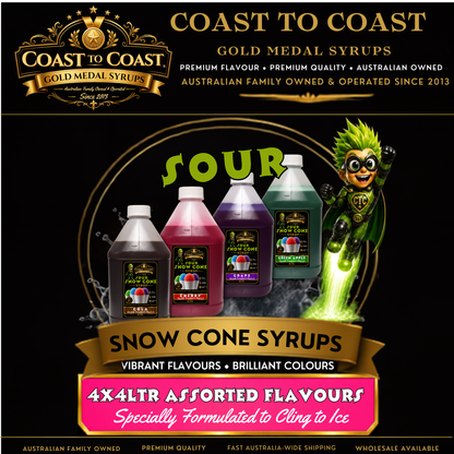 Premium Snow Cone Sour Assorted Flavour 4x4ltr - Coast to Coast Gold Medal Syrups®
