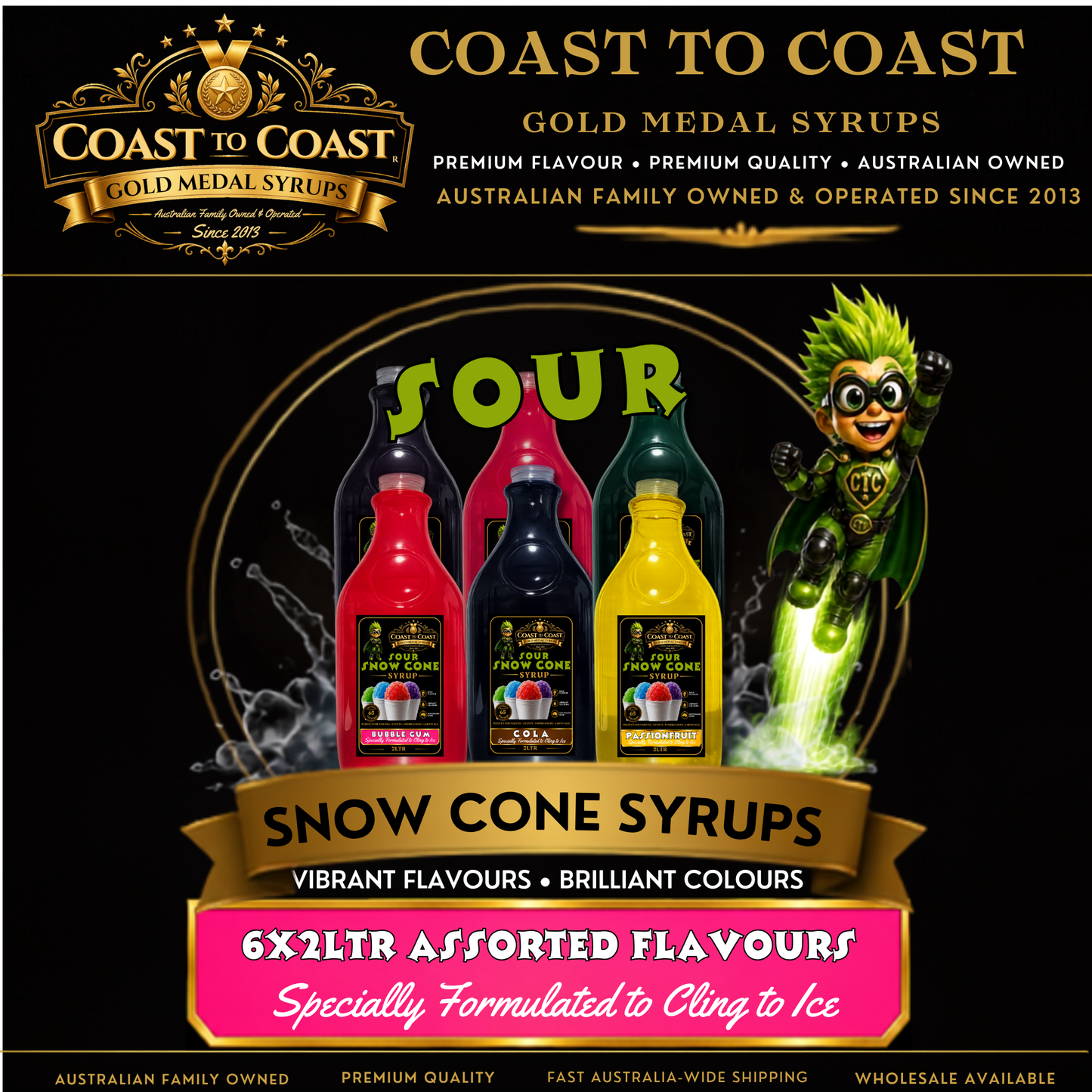 Premium Sour Assorted Flavours 6x2ltr - Coast to Coast Gold Medal Syrups®