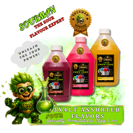 Premium Sour Snow Cone Syrup Assorted Flavours 3x4ltr - Coast to Coast Gold Medal Syrups® (Copy)