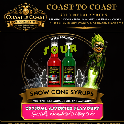 Premium Sour Assorted Flavours with Pourers 2x750ml - Coast to Coast Gold Medal Syrups®