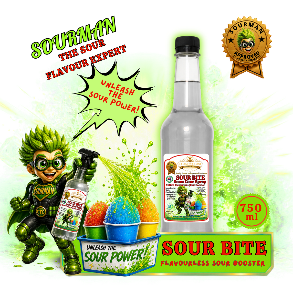 #3 Coast to Coast Gold Medal Syrups®, Sour Bite 750ml add to Snow Cone, or Slushie