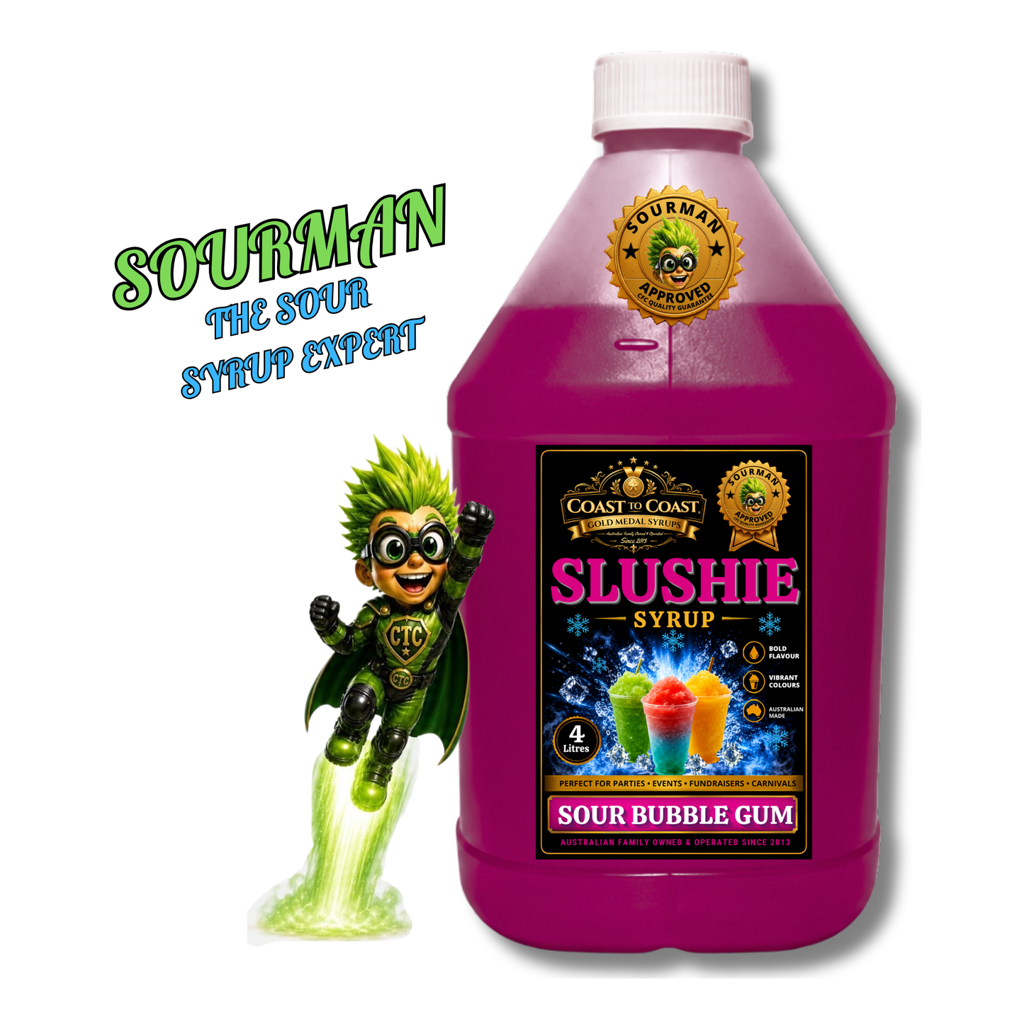 Premium Sour Bubble Gum Slushie Syrups 4ltr - Coast to Coast Gold Medal Syrups