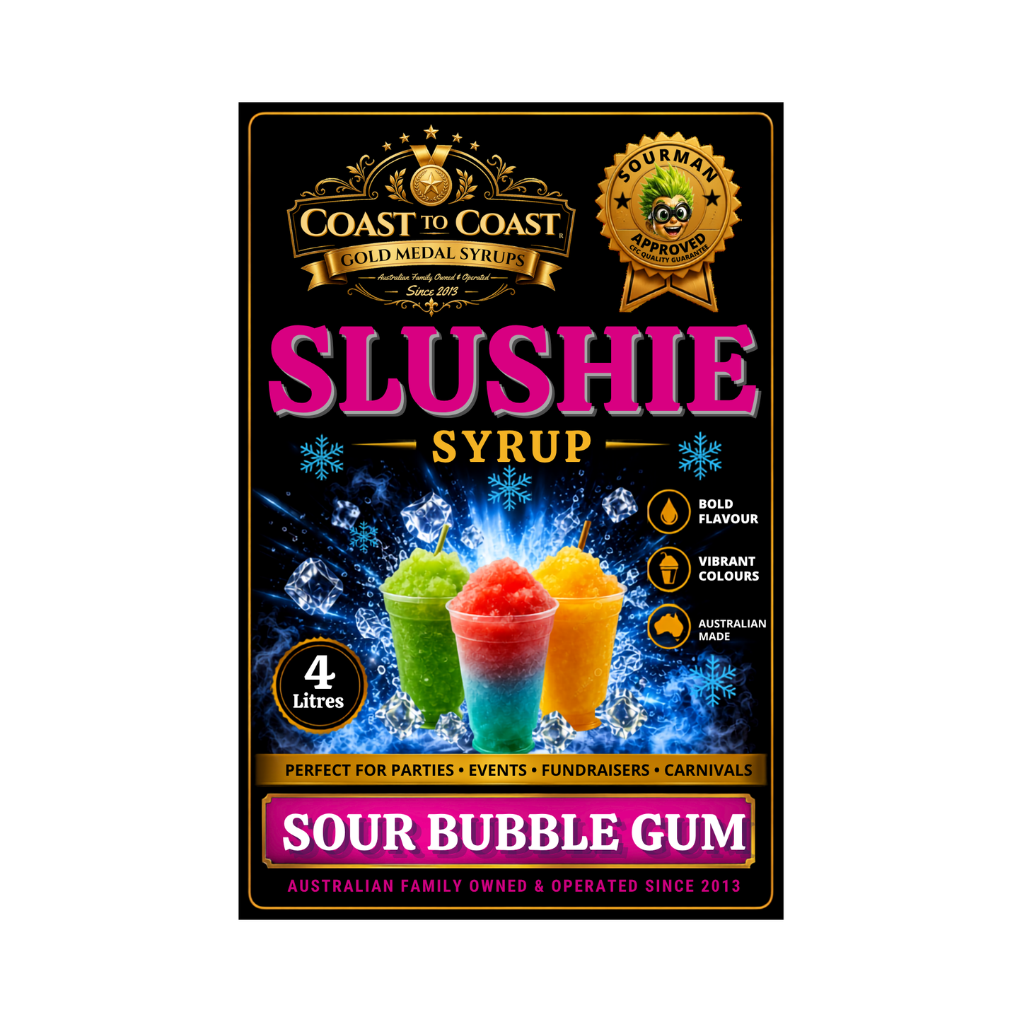 Premium Sour Bubble Gum Slushie Syrups 4ltr - Coast to Coast Gold Medal Syrups