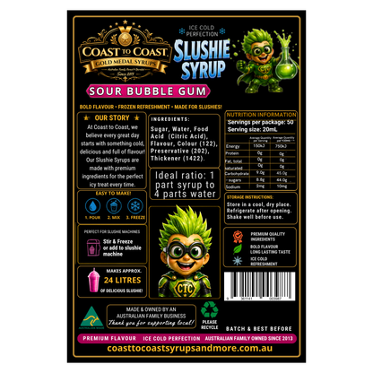 Premium Sour Bubble Gum Slushie Syrups 4ltr - Coast to Coast Gold Medal Syrups