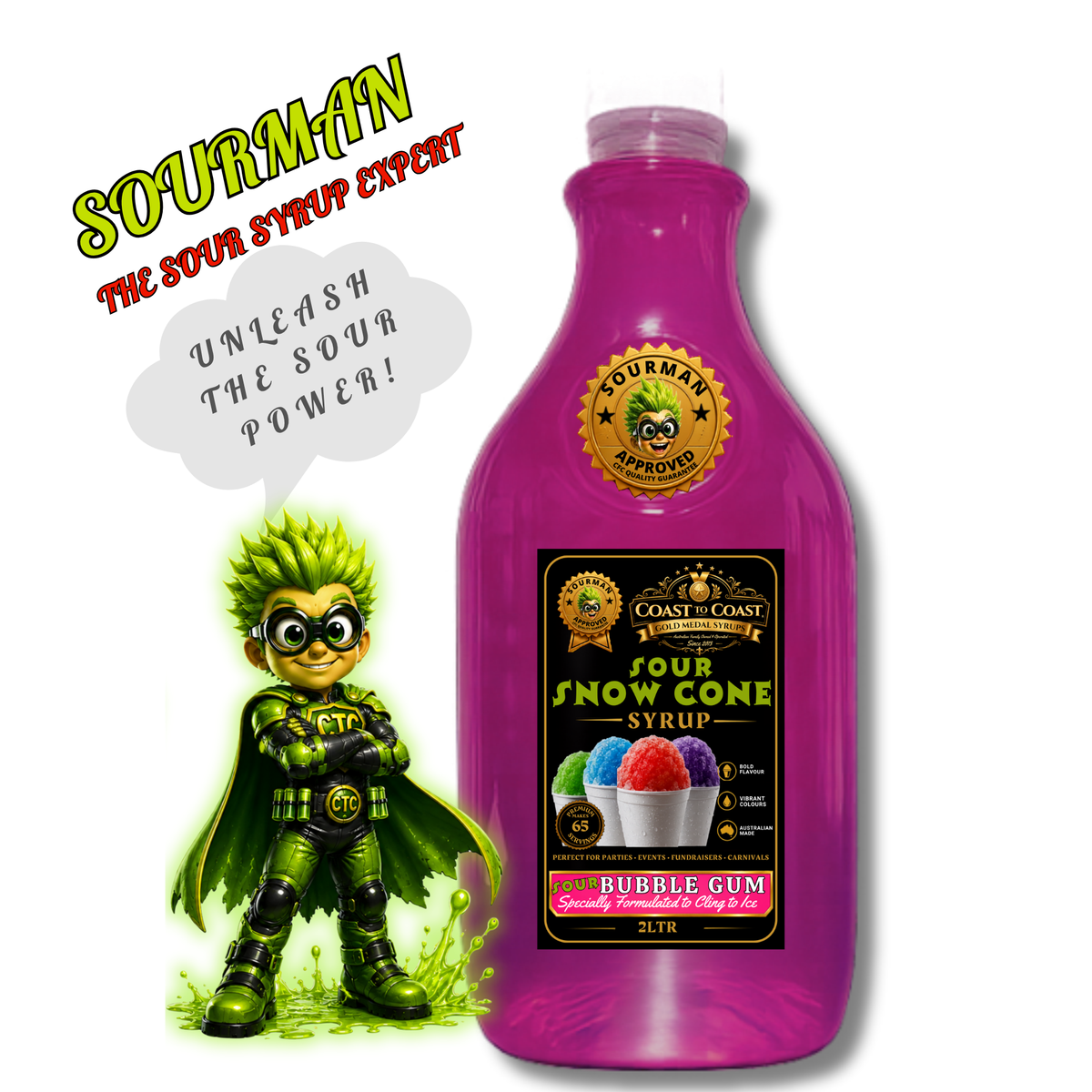 Premium Sour Bubble Gum Snow Cone Syrup 2ltr - Coast to Coast Gold Medal Syrups®