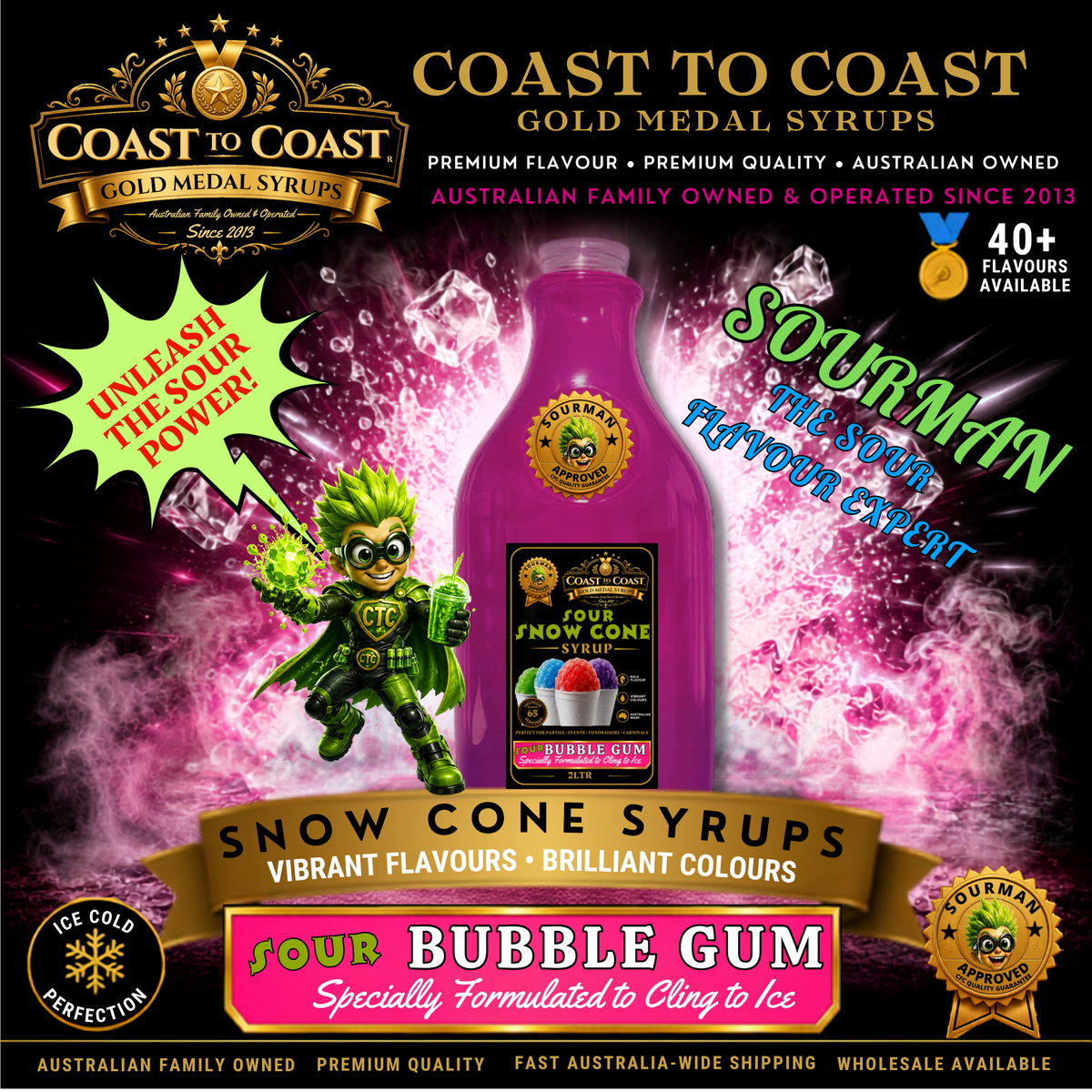 Premium Sour Bubble Gum Snow Cone Syrup 2ltr - Coast to Coast Gold Medal Syrups®