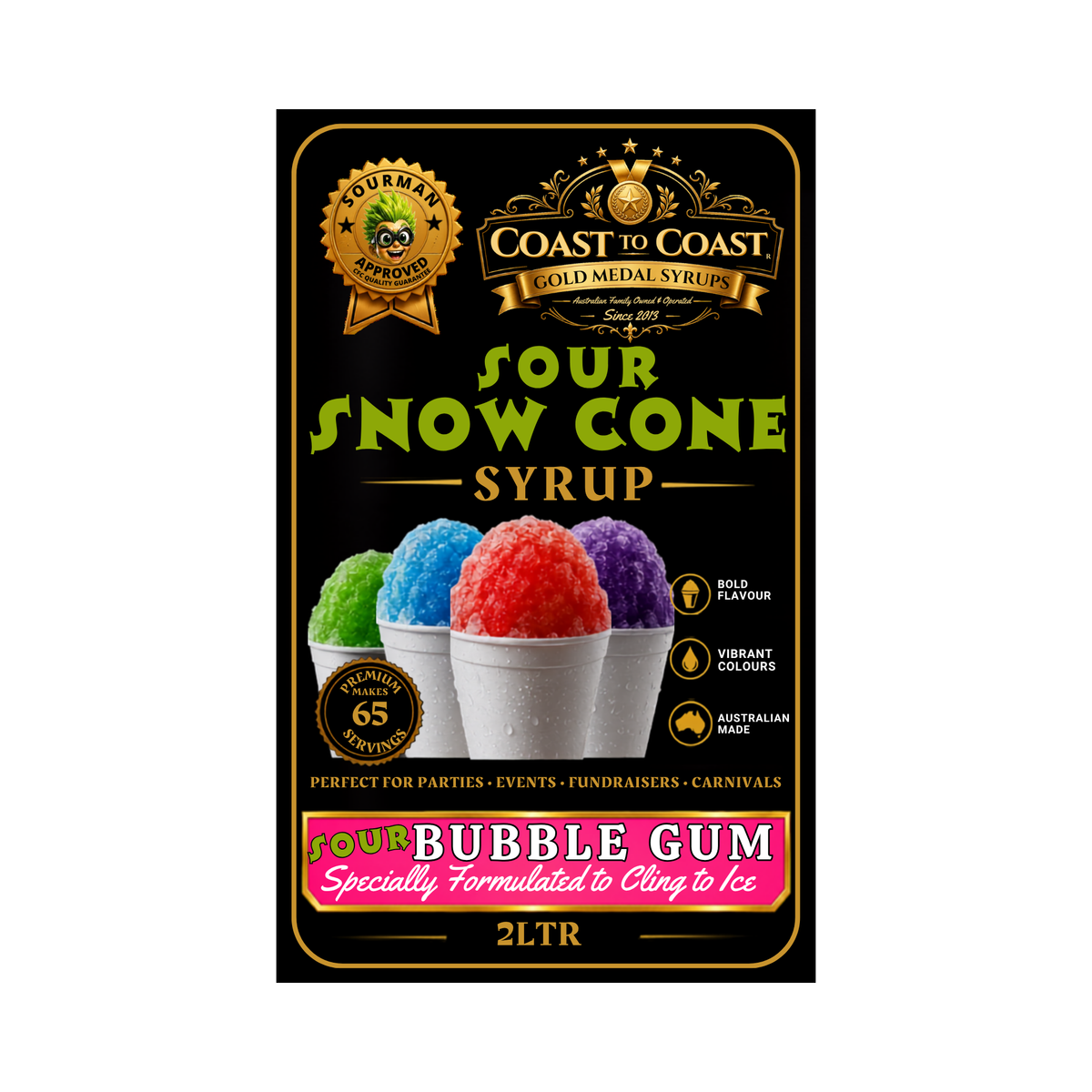 Premium Sour Bubble Gum Snow Cone Syrup 2ltr - Coast to Coast Gold Medal Syrups®
