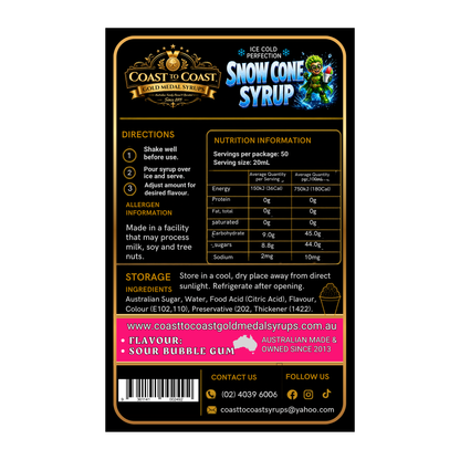Premium Sour Bubble Gum Snow Cone Syrup 2ltr - Coast to Coast Gold Medal Syrups®