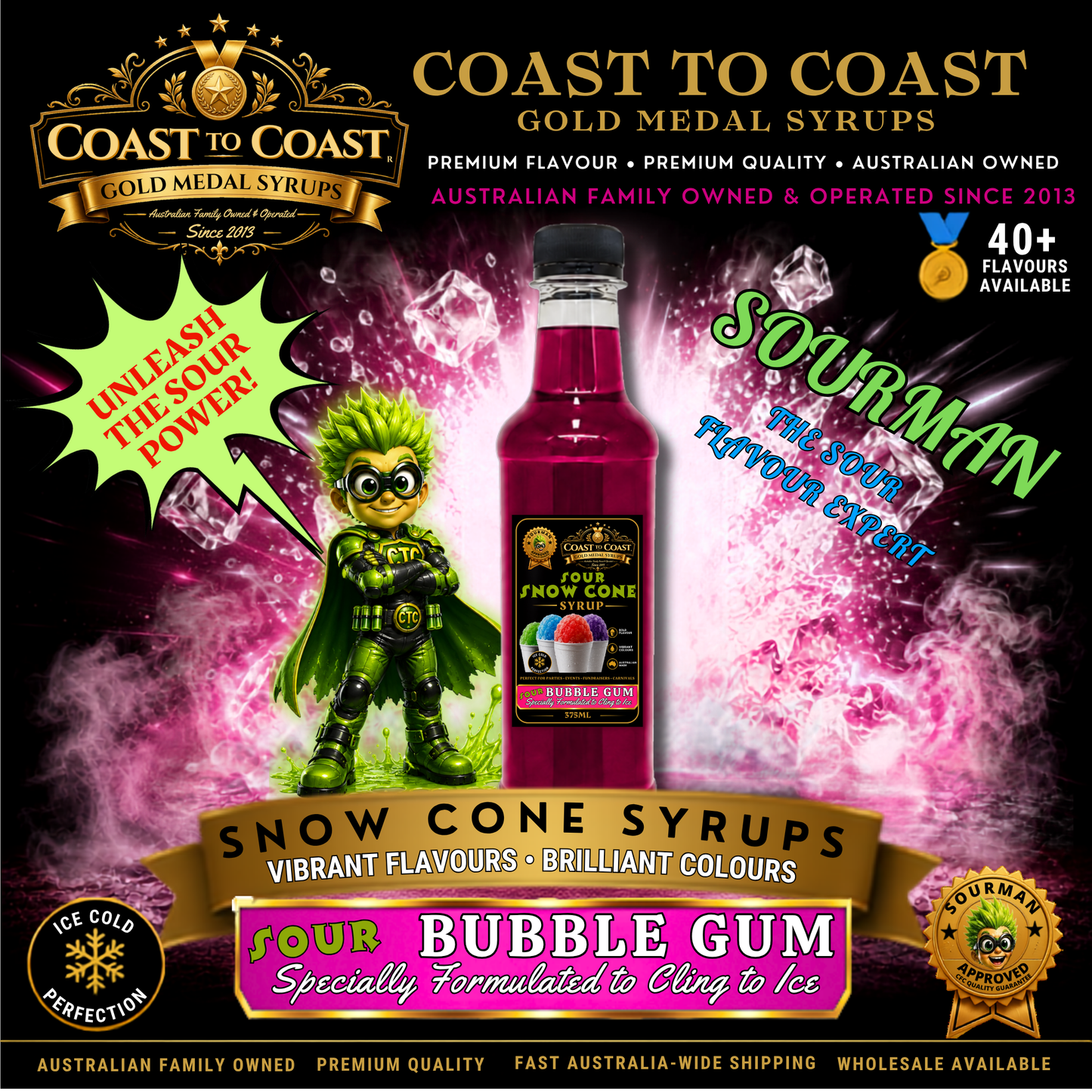 Premium Sour Bubble Gum Snow Cone Syrup 375ml - Coast to Coast Gold Medal Syrups®