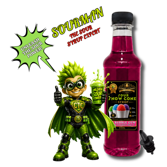 Premium Sour Bubble Gum Snow Cone Syrup 375ml with Pourer - Coast to Coast Gold Medal Syrups®