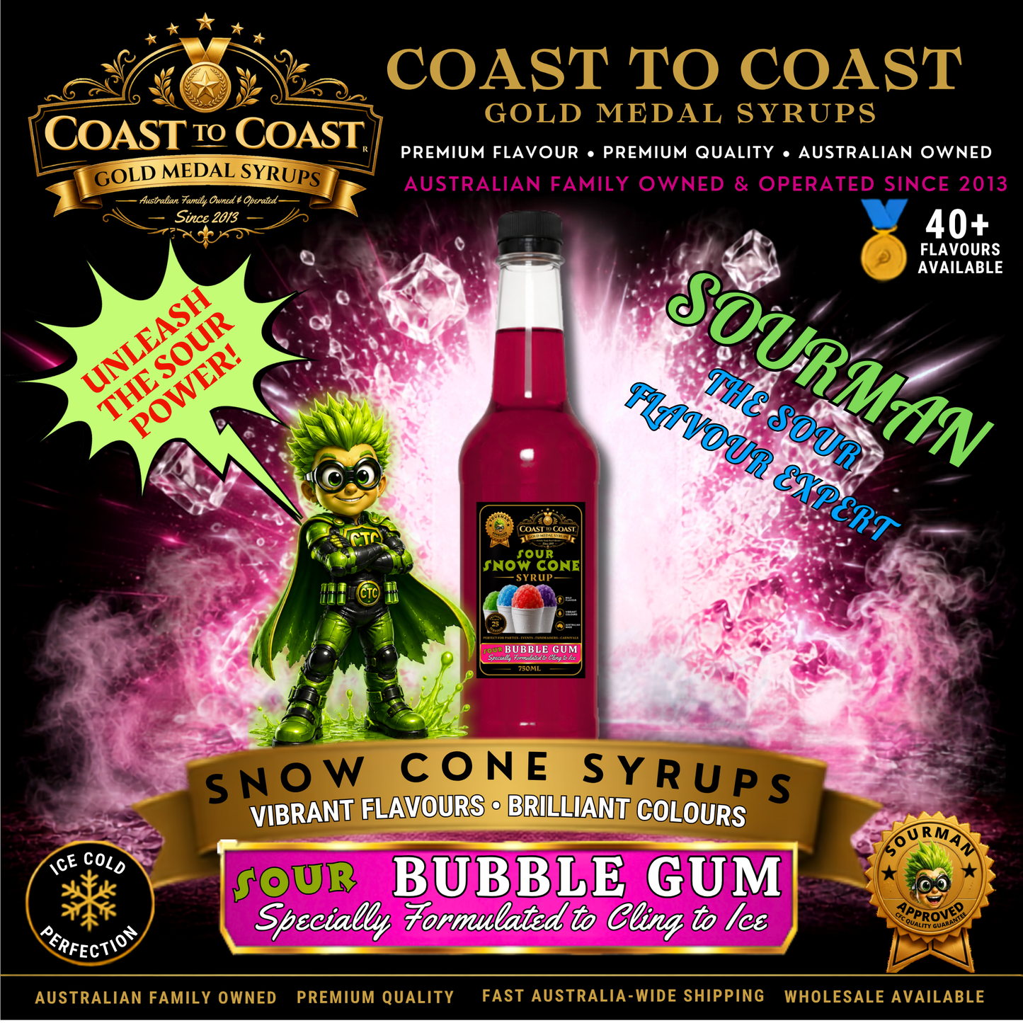 Premium Sour Bubble Gum Snow Cone Syrup 2ltr - Coast to Coast Gold Medal Syrups®