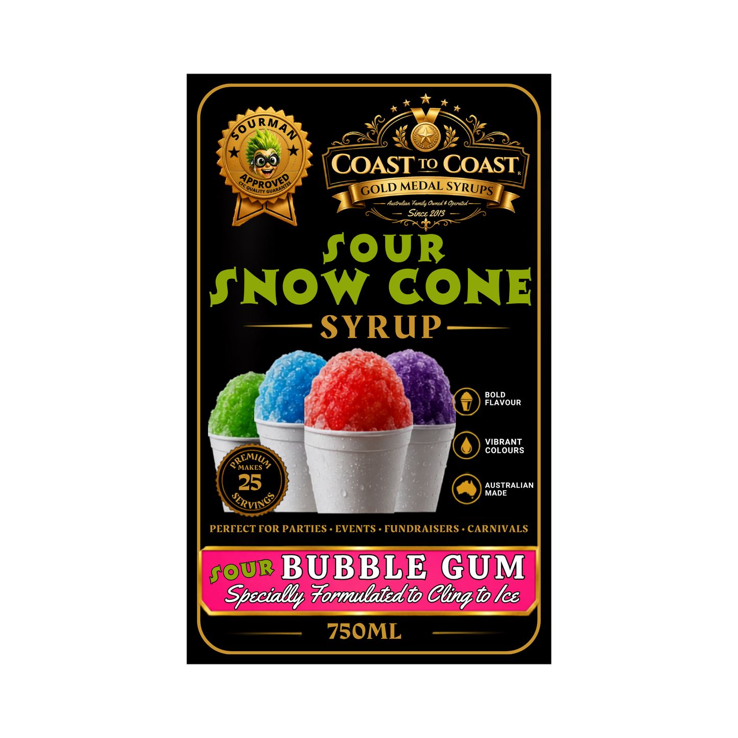 Premium Sour Bubble Gum Snow Cone Syrup 2ltr - Coast to Coast Gold Medal Syrups®