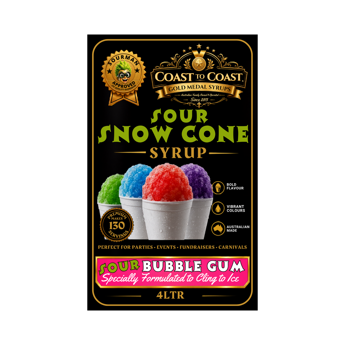 Premium Sour Bubble Gum Snow Cone Syrup 4ltr - Coast to Coast Gold Medal Syrups®