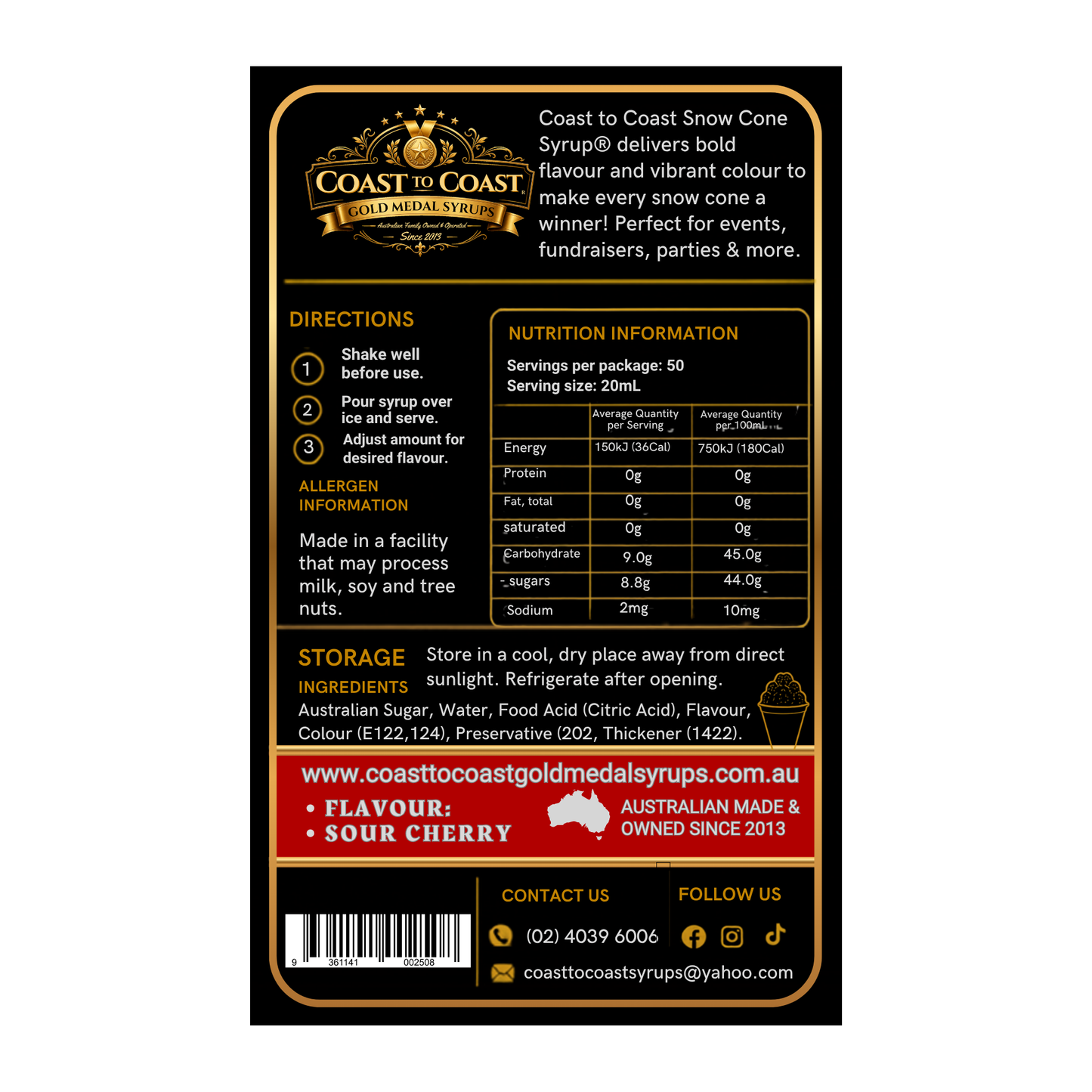 Premium Sour Bubble Gum 2ltr - Coast to Coast Gold Medal Syrups®