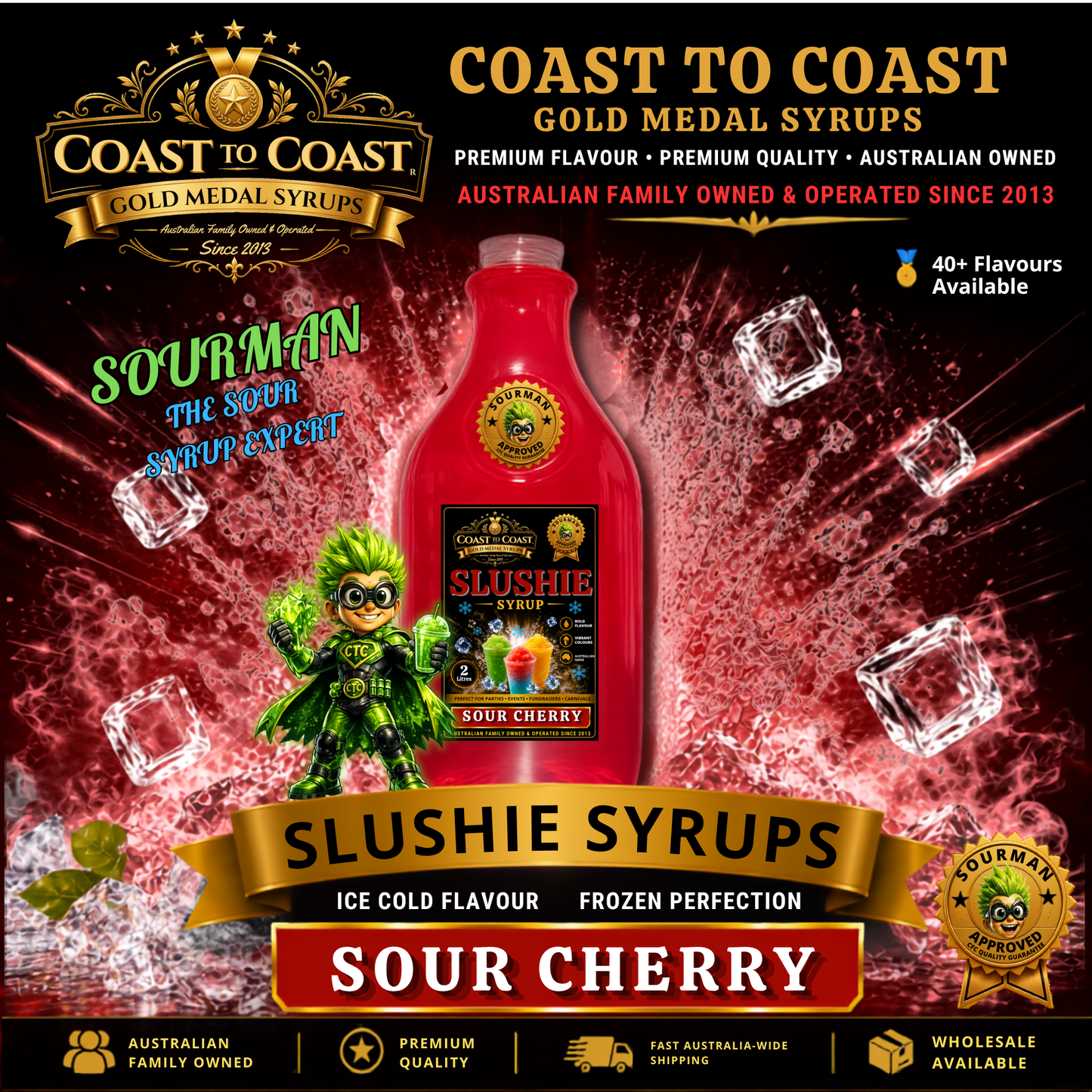 Premium Sour Cherry Slushie Syrups 2ltr - Coast to Coast Gold Medal Syrups