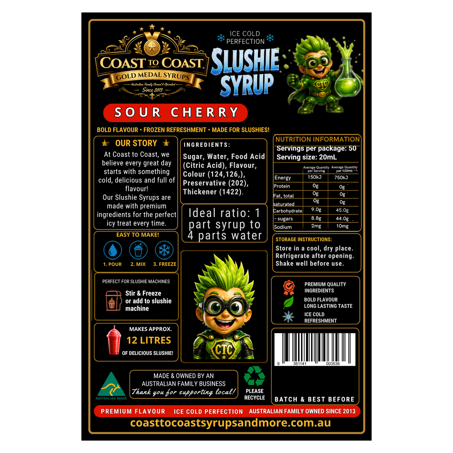 Premium Sour Cherry Slushie Syrups 2ltr - Coast to Coast Gold Medal Syrups