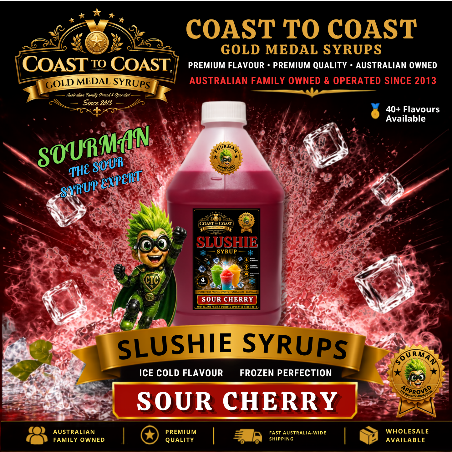 Premium Sour Cherry Slushie Syrups 4ltr - Coast to Coast Gold Medal Syrups
