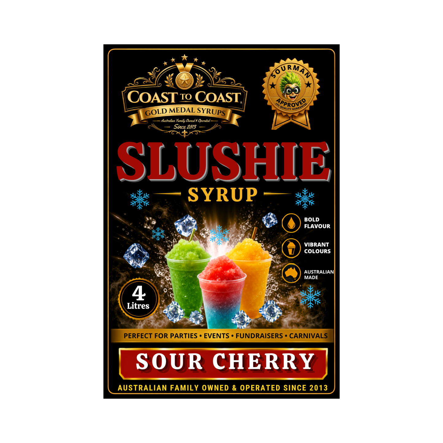 Premium Sour Cherry Slushie Syrups 4ltr - Coast to Coast Gold Medal Syrups
