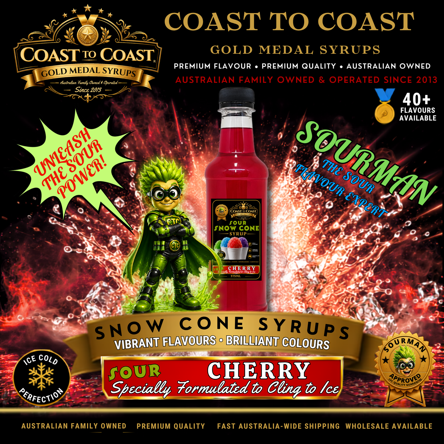 Premium Sour Cherry Snow Cone Syrup 375ml - Coast to Coast Gold Medal Syrups®