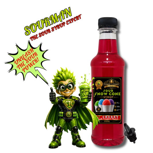 Premium Sour Cherry Snow Cone Syrup 375ml with Pourer - Coast to Coast Gold Medal Syrups®