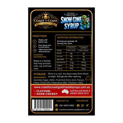 Premium Sour Cherry Snow Cone Syrup 375ml with Pourer - Coast to Coast Gold Medal Syrups®