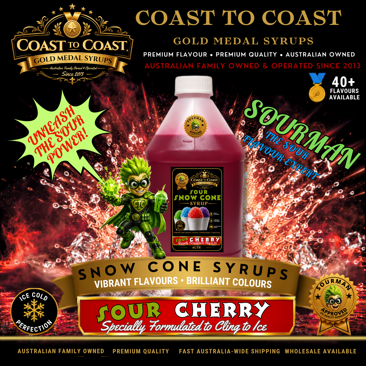 Premium Sour Cherry Snow Cone Syrup 4ltr - Coast to Coast Gold Medal Syrups®