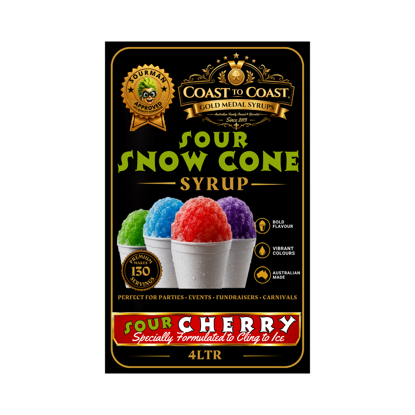 Premium Sour Cherry Snow Cone Syrup 4ltr - Coast to Coast Gold Medal Syrups®