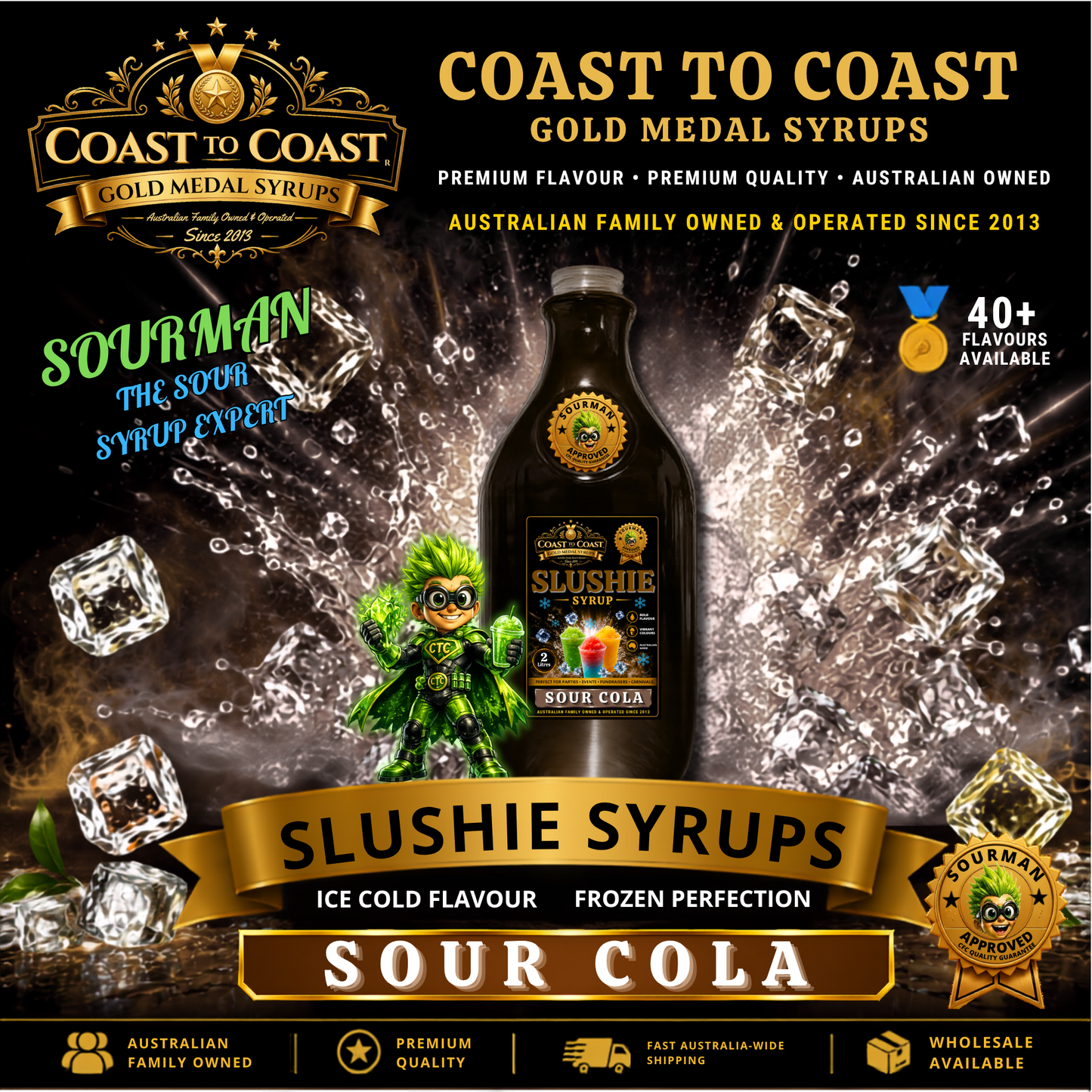 Premium Sour Cola Slushie Syrups 2ltr - Coast to Coast Gold Medal Syrups