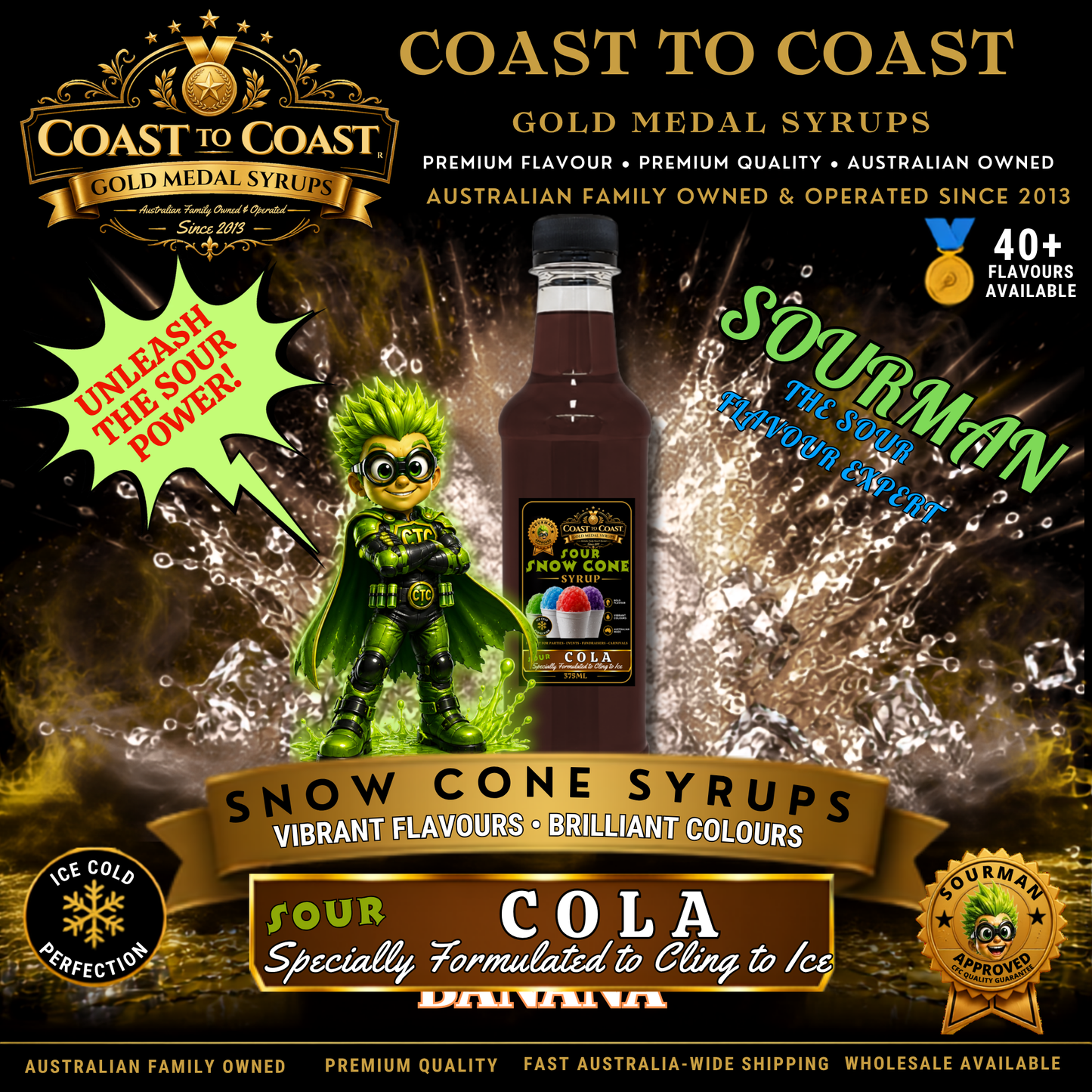 Premium Sour Cola Snow Cone Syrup 375ml - Coast to Coast Gold Medal Syrups®