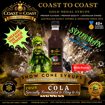 Premium Sour Cola Snow Cone Syrup 375ml with Pourer - Coast to Coast Gold Medal Syrups®