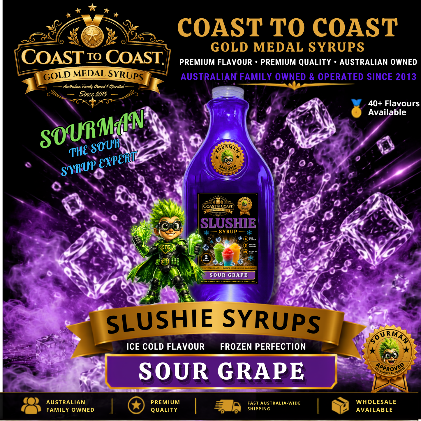 Premium Sour Grape Slushie Syrups 2ltr - Coast to Coast Gold Medal Syrups