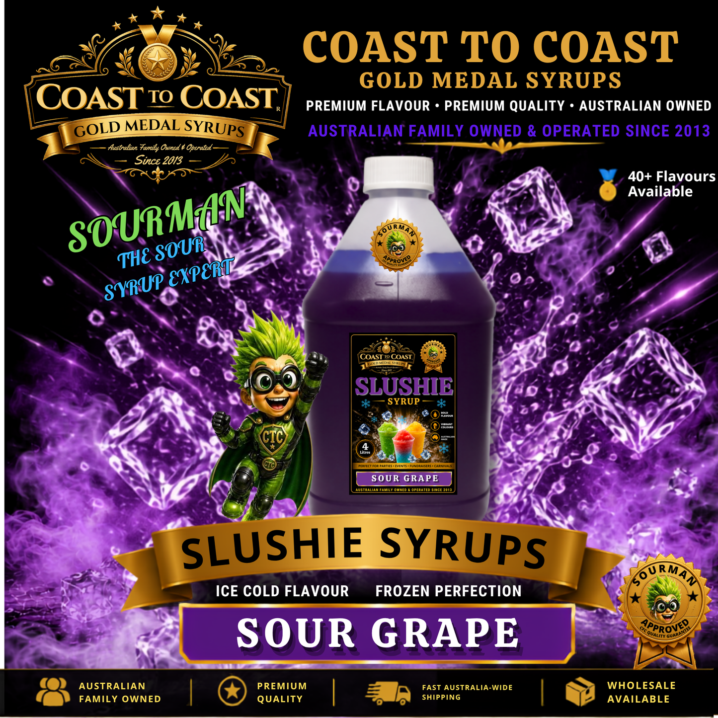 Premium Sour Grape Slushie Syrups 4ltr - Coast to Coast Gold Medal Syrups