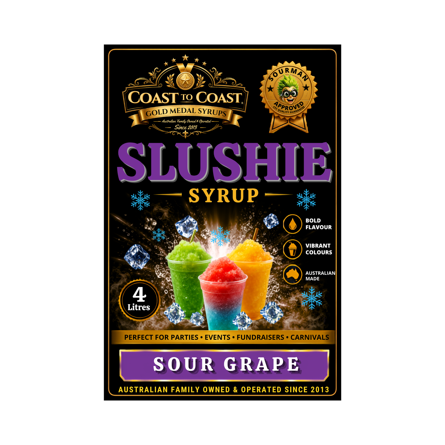 Premium Sour Grape Slushie Syrups 4ltr - Coast to Coast Gold Medal Syrups